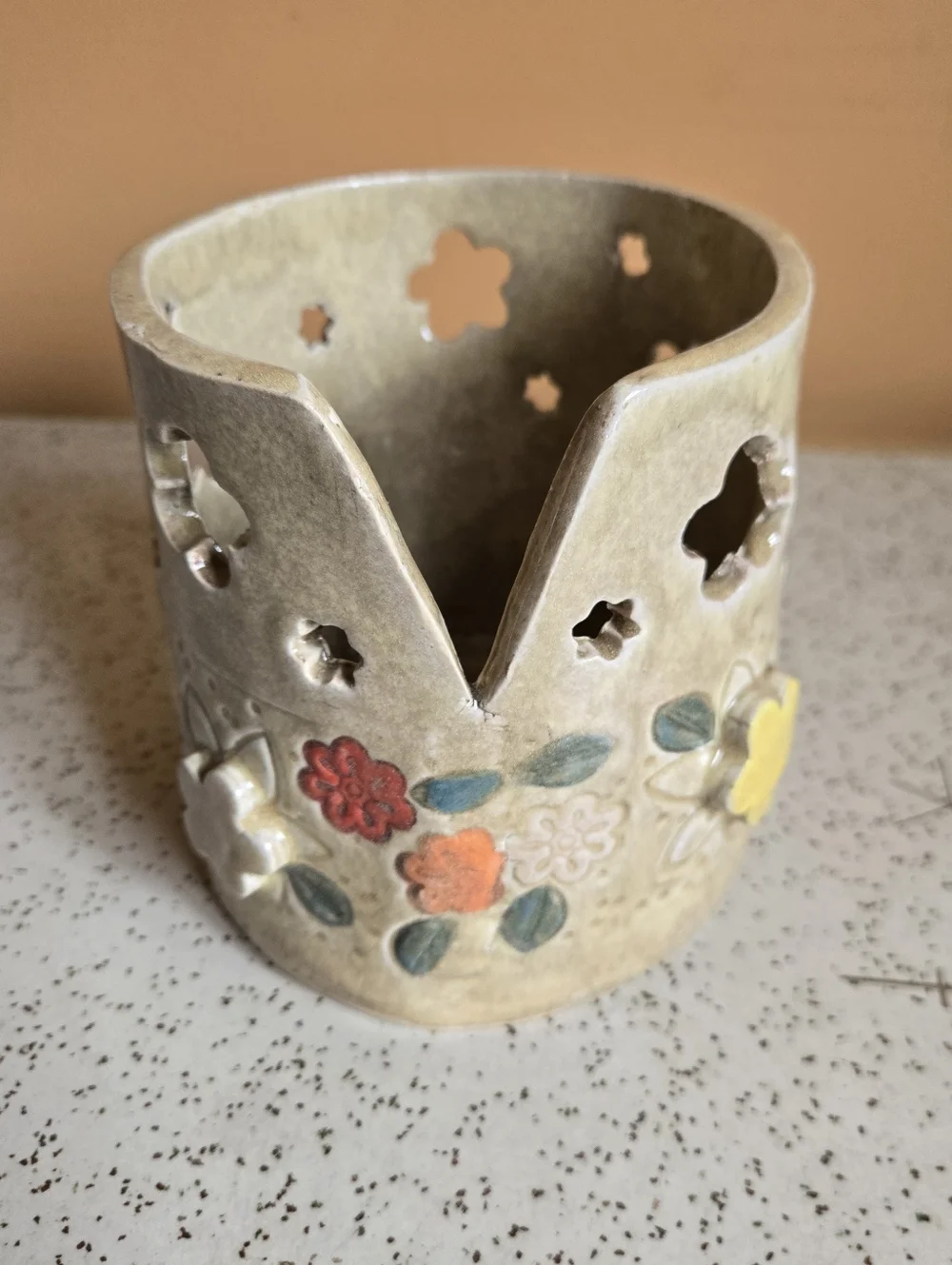 Handcrafted Floral Ceramic Holder for Candles or Trinkets - Picture 5 of 7